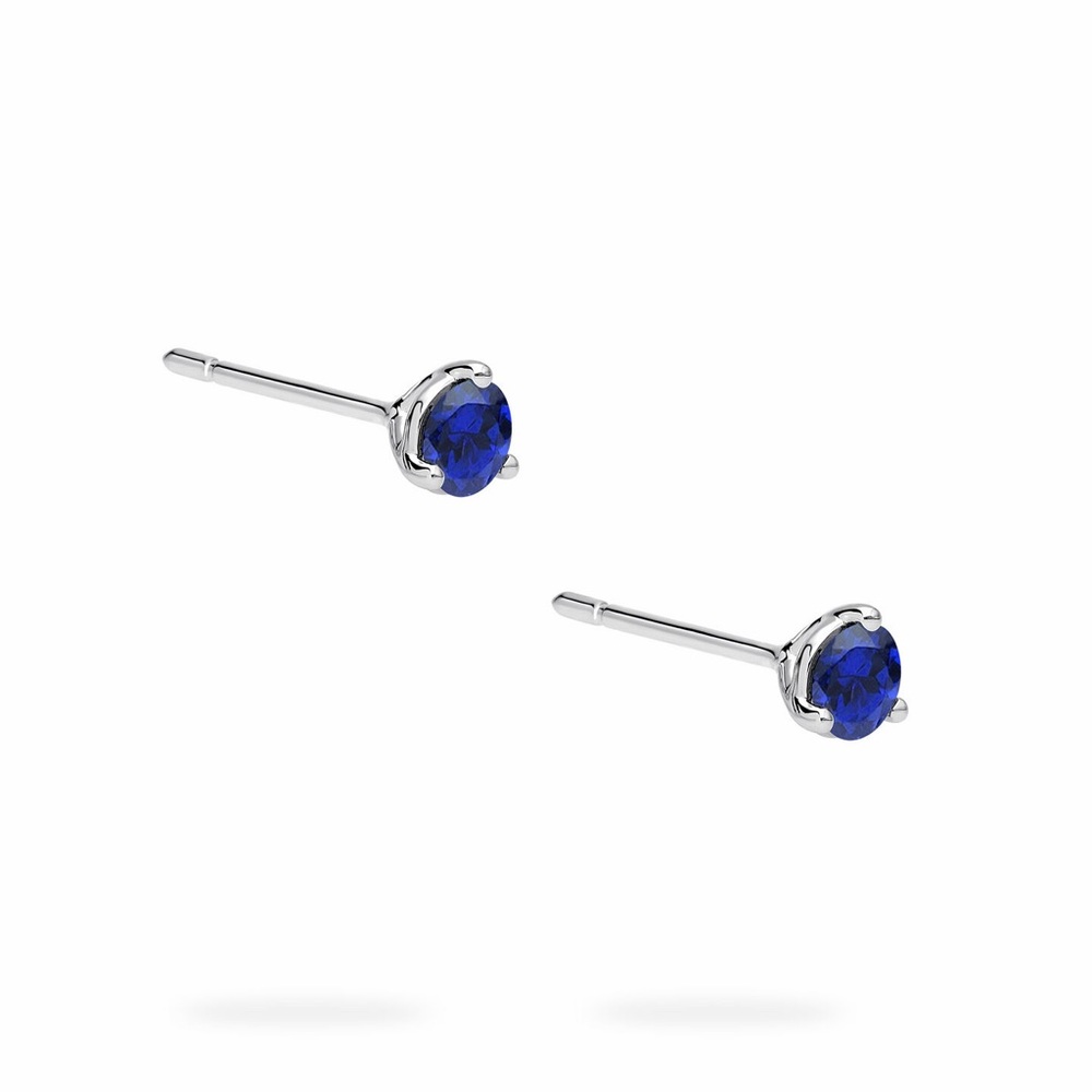 BIRKS BIRTHSTONE BLUE SAPPHIRE STUD EARRINGS – 18K WHITE GOLD (750) - Picture 2 of 7